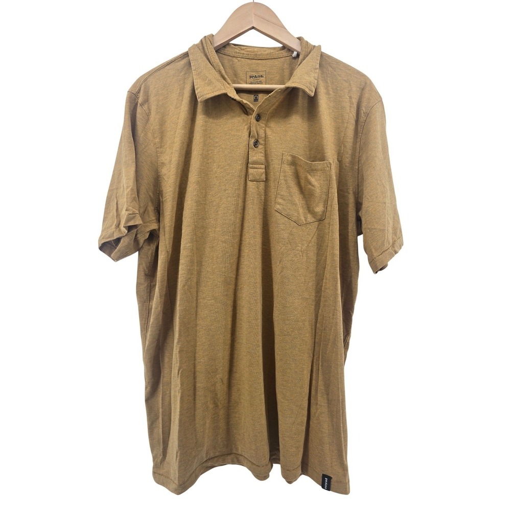 prAna Polo Shirt Mens XL Prospect Heights Mustard Yellow Pocket EUC